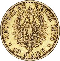 German States coin 10 Mark - Friedrich Franz II (1878) reverse reverse of 10 Mark - Friedrich Franz II (1878) coin with KM# 321 from German States. Inscription: DEUTSCHES REICH 1878 * 10 MARK *