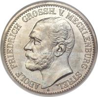 obverse of 2 Mark - Adolph Friedrich V (1905) coin with KM# 115 from German States. Inscription: ADOLPH FRIEDERICH GROSSH. V. MECKLENBURG STREL. A