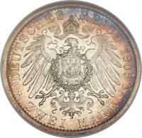 reverse of 2 Mark - Adolph Friedrich V (1905) coin with KM# 115 from German States. Inscription: DEUTSCHES REICH 1905 ZWEI MARK