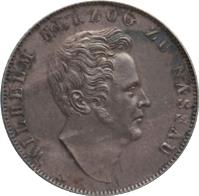 obverse of 1 Gulden - Wilhelm (1838 - 1839) coin with KM# 60 from German States. Inscription: WILHELM HERZOG ZU NASSAU
