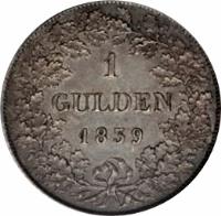 reverse of 1 Gulden - Wilhelm (1838 - 1839) coin with KM# 60 from German States. Inscription: 1 GULDEN 1839