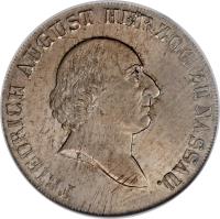 German States coin 1 Conventionsthaler - Friedrich August (1810 - 1815) obverse obverse of 1 Conventionsthaler - Friedrich August (1810 - 1815) coin with KM# 6 from German States. Inscription: FRIEDRICH AUGUST HERZOG NASSAU. L
