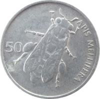 Slovenia coin 50 Stotinov (1992 - 2006) reverse reverse of 50 Stotinov (1992 - 2006) coin with KM# 3 from Slovenia. Inscription: APIS MELLIFERA 50