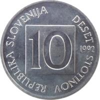 Slovenia coin 10 Stotinov (1992 - 2006) obverse obverse of 10 Stotinov (1992 - 2006) coin with KM# 7 from Slovenia. Inscription: REPUBLIKA SLOVENIJA DESET STOTINOV 10 1992