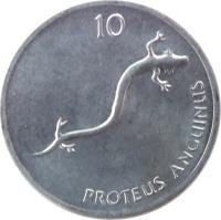 Slovenia coin 10 Stotinov (1992 - 2006) reverse reverse of 10 Stotinov (1992 - 2006) coin with KM# 7 from Slovenia. Inscription: 10 PROTEUS ANGUINUS