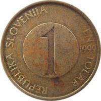 Slovenia coin 1 Tolar (1992 - 2006) obverse obverse of 1 Tolar (1992 - 2006) coin with KM# 4 from Slovenia. Inscription: REPUBLIKA SLOVENIJA EN TOLAR 1 2000