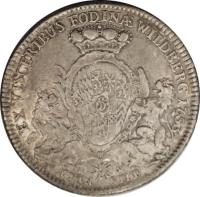 German States coin 1 Thaler - Karl Theodor (1753) reverse reverse of 1 Thaler - Karl Theodor (1753) coin with KM# 369 from German States. Inscription: EX VISCERIBUS FODIN · WILDBERG 1753 A · · S FEIN SILB: