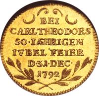 German States coin 1 Ducat - Karl Theodor - Golden Jubilee - Trade Coinage (1792) reverse reverse of 1 Ducat - Karl Theodor - Golden Jubilee - Trade Coinage (1792) coin with KM# 489 from German States.
