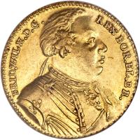 German States coin 1/2 Wilhelm d'Or - Friedrich Wilhelm I - Trade Coinage (1738 - 1740) obverse obverse of 1/2 Wilhelm d'Or - Friedrich Wilhelm I - Trade Coinage (1738 - 1740) coin with KM# 221 from German States. Inscription: FRID.WILH H.D.G. REX BOR.EL.B R.