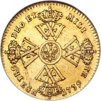 German States coin 1/2 Wilhelm d'Or - Friedrich Wilhelm I - Trade Coinage (1738 - 1740) reverse reverse of 1/2 Wilhelm d'Or - Friedrich Wilhelm I - Trade Coinage (1738 - 1740) coin with KM# 221 from German States. Inscription: PRO DEO ET MILI TE EGN 1739