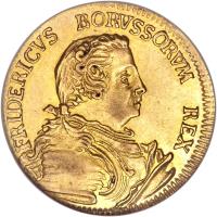 obverse of 1/2 Friedrich d'Or - Friedrich II - Trade Coinage (1749) coin with KM# 240 from German States. Inscription: FRIDERICVS BORVSSORVM REX