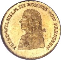 obverse of 1 Friedrich d'Or - Friedrich Wilhelm III - Trade Coinage (1797 - 1798) coin with KM# 369 from German States. Inscription: FRIED WILHELM III KOENIG VON PREUSSEN