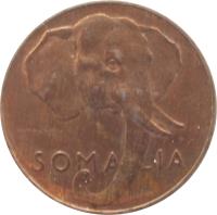 obverse of 1 Centesimo (1950) coin with KM# 1 from Somalia. Inscription: SOMALIA ROMAGNOLI