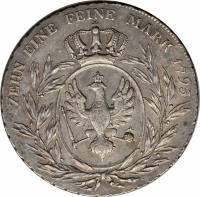 reverse of 1 Conventionsthaler - Friedrich Wilhelm II (1795) coin with KM# 361 from German States. Inscription: ZEHN EINE FEINE MARK 1795