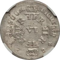 German States coin 6 Gröscher - Friedrich I (1702 - 1709) reverse reverse of 6 Gröscher - Friedrich I (1702 - 1709) coin with KM# 21 from German States. Inscription: SUUM CUIQUE VI 17 04