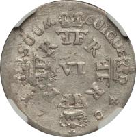 reverse of 6 Gröscher - Friedrich I (1702 - 1709) coin with KM# 21 from German States. Inscription: SUUM CUIQUE VI 17 04