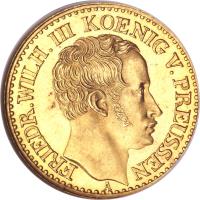 obverse of 1/2 Friedrich d'Or - Friedrich Wilhelm III - Trade Coinage (1825 - 1840) coin with KM# 414 from German States. Inscription: FRIEDR. WILH. III KOENIG V. PREUSSEN A