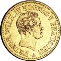 obverse of 2 Friedrich d'Or - Friedrich Wilhelm IV - Trade Coinage (1841 - 1852) coin with KM# 443 from German States. Inscription: FRIEDR. WILH. IV KOENIG V. PREUSSEN A