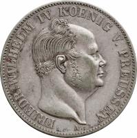 obverse of 1 Reichsthaler - Friedrich Wilhelm IV - Mining Thaler (1853 - 1856) coin with KM# 466 from German States. Inscription: FRIEDR.WILHELM IV KOENIG V. PREUSSEN A