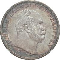 obverse of 2 Vereinsthaler - Wilhelm (1865 - 1871) coin with KM# 496 from German States. Inscription: WILHELM KOENIG VON PREUSSEN A
