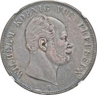 German States coin 2 Vereinsthaler - Wilhelm (1861 - 1863) obverse obverse of 2 Vereinsthaler - Wilhelm (1861 - 1863) coin with KM# 491 from German States. Inscription: WILHELM KOENIG VON PREUSSEN A