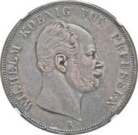 obverse of 2 Vereinsthaler - Wilhelm (1861 - 1863) coin with KM# 491 from German States. Inscription: WILHELM KOENIG VON PREUSSEN A