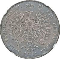 reverse of 2 Vereinsthaler - Wilhelm (1861 - 1863) coin with KM# 491 from German States. Inscription: ZWEI VEREINSTHALER XV EIN PFUND FEIN 18 62