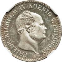 obverse of 1/6 Vereinsthaler - Friedrich Wilhelm IV (1858 - 1860) coin with KM# 473 from German States. Inscription: FRIEDR.WILHELM IV KOENIG V.PREUSSEN A