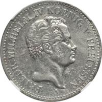 obverse of 1 Reichsthaler - Friedrich Wilhelm IV (1841) coin with KM# 437 from German States. Inscription: FRIEDR.WILHELM IV KOENIG V.PREUSSEN A