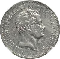 German States coin 1 Reichsthaler - Friedrich Wilhelm IV (1841) obverse obverse of 1 Reichsthaler - Friedrich Wilhelm IV (1841) coin with KM# 437 from German States. Inscription: FRIEDR.WILHELM IV KOENIG V.PREUSSEN A