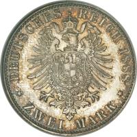 German States coin 2 Mark - Wilhelm II (1888) reverse reverse of 2 Mark - Wilhelm II (1888) coin with KM# 511 from German States. Inscription: DEUTSCHES REICH 1888 * ZWEI MARK *