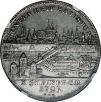 German States coin 1 Thaler - Franz II (1793) reverse reverse of 1 Thaler - Franz II (1793) coin with KM# 469 from German States. Inscription: MONETA REIP. RATISPON X. ST. EINE F.C.M. 1793 G.C.B.