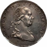 German States coin 1/2 Thaler - Leopold II (1791) obverse obverse of 1/2 Thaler - Leopold II (1791) coin with KM# 463 from German States. Inscription: LEOPOLDVS II.D.G.ROM.IMP.S.A.