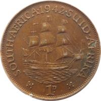 reverse of 1 Penny - George VI (1937 - 1947) coin with KM# 25 from South Africa. Inscription: SOUTH · AFRICA · 1937 · SUID-AFRIKA 1D.
