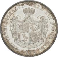 German States coin 1 Vereinsthaler - Heinrich XX (1858) reverse reverse of 1 Vereinsthaler - Heinrich XX (1858) coin with KM# 110 from German States. Inscription: EIN VEREINSTHALER XXX EIN PFUND FEIN 1858