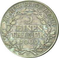 German States coin 1/3 Thaler - Heinrich XIII (1809) reverse reverse of 1/3 Thaler - Heinrich XIII (1809) coin with KM# 97 from German States. Inscription: XL EINE FEINE MARK. 3 EINEN THALER 1809