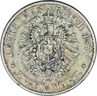 reverse of 2 Mark - Heinrich XXII (1877) coin with KM# 126 from German States. Inscription: DEUTSCHES REICH 1877 * ZWEI MARK *