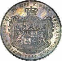 German States coin 2 Thaler / 3 1/2 Gulden - Heinrich LXII (1840 - 1854) reverse reverse of 2 Thaler / 3 1/2 Gulden - Heinrich LXII (1840 - 1854) coin with KM# 55 from German States. Inscription: 2 THALER VII EINE F. MARK 3½ GULDEN VEREINS 1844 MUNZE