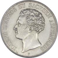 German States coin 2 Thaler / 3 1/2 Gulden - Joseph (1841 - 1847) obverse obverse of 2 Thaler / 3 1/2 Gulden - Joseph (1841 - 1847) coin with KM# 20 from German States. Inscription: IOSEPH HERZOG ZU SACHSEN ALTENBURG F