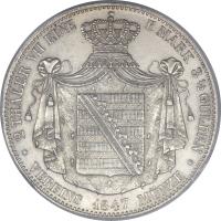 German States coin 2 Thaler / 3 1/2 Gulden - Joseph (1841 - 1847) reverse reverse of 2 Thaler / 3 1/2 Gulden - Joseph (1841 - 1847) coin with KM# 20 from German States. Inscription: 2 THALER VII EINE F.MARK 3½ GULDEN VEREINS 1847 MÜNZE