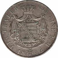 German States coin 1 Reichsthaler - Ernst (1841 - 1842) reverse reverse of 1 Reichsthaler - Ernst (1841 - 1842) coin with KM# 94 from German States. Inscription: EIN THALER XIV EINE F.M. 18 42