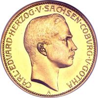 German States coin 10 Mark - Karl Eduard (1905) obverse obverse of 10 Mark - Karl Eduard (1905) coin with KM# 169 from German States. Inscription: CARL · EDVARD · HERZOG · V · SACHSEN · COBURG · U · GOTHA A
