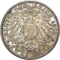 German States coin 2 Mark - Alfred (1895) reverse reverse of 2 Mark - Alfred (1895) coin with KM# 158 from German States. Inscription: DEUTSCHES REICH 1895 * ZWEI MARK *