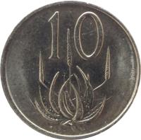 reverse of 10 Cents - SOUTH AFRICA - SUID-AFRIKA (1970 - 1989) coin with KM# 85 from South Africa. Inscription: 10 T.S.