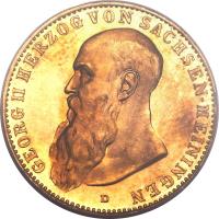 German States coin 20 Mark - Georg II (1910 - 1914) obverse obverse of 20 Mark - Georg II (1910 - 1914) coin with KM# 205 from German States. Inscription: GEORG II HERZOG VON SACHSEN-MEININGEN D