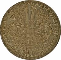 German States coin 1 Thaler - Johann Ernst VIII (1725 - 1728) reverse reverse of 1 Thaler - Johann Ernst VIII (1725 - 1728) coin with KM# 79 from German States. Inscription: IVLIAE.CLIV.MONT.ANGARI.& WESTPHALIAE