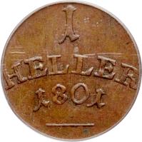 reverse of 1 Heller - Karl August (1801 - 1813) coin with KM# 155 from German States.