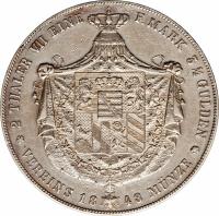 reverse of 2 Thaler / 3 1/2 Gulden - Karl Friedrich (1840 - 1848) coin with KM# 200 from German States. Inscription: 2 THALER VII EINE F.MARK 3½ GULDEN * VEREINS 18 48 MÜNZE *