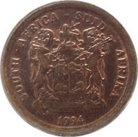obverse of 5 Cents - SOUTH AFRICA - SUID-AFRIKA (1990 - 1995) coin with KM# 134 from South Africa. Inscription: SOUTH AFRICA · SUID-AFRIKA EX UNITATE VIRES 1992 ALS