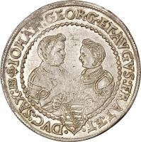 German States coin 1/2 Thaler - Christian II / Johann Georg I / August (1601 - 1611) reverse reverse of 1/2 Thaler - Christian II / Johann Georg I / August (1601 - 1611) coin with KM# 14 from German States. Inscription: IOHAN:GEORG · ET · AVGVSTVS:FRAT:ET · · DVC:SAX:HB